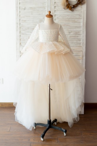 Princessly.com-K1004125-Long Sleeves Champagne Sequin Tulle Hi Low Wedding Flower Girl Dress Kids Party Dress-20