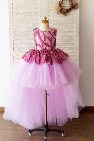 Princessly.com-K1004126-Fuchsia Sequin Tulle V Back Hi Low Wedding Flower Girl Dress Kids Party Dress-20