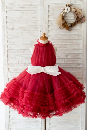 Princessly.com-K1004130-Halter Neck Burgundy Tulle Ruffles Wedding Flower Girl Dress Kids Party Dress-20