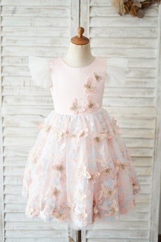 Princessly.com-K1004049-Pink Satin Butterfly Tulle Ruffle Cap Sleeves V Back Wedding Flower Girl Dress-20