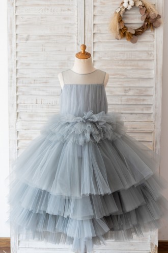 Princessly.com-K1004215-Silver Gray Tulle Cupcake Tea Length Wedding Flower Girl Dress Princess Birthday Party Dress-20