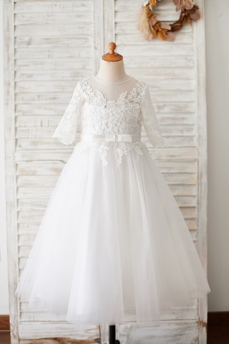 Princessly.com-K1003873-Princess Short Elbow Sleeves Ivory Lace Tulle Wedding Flower Girl Dress-20
