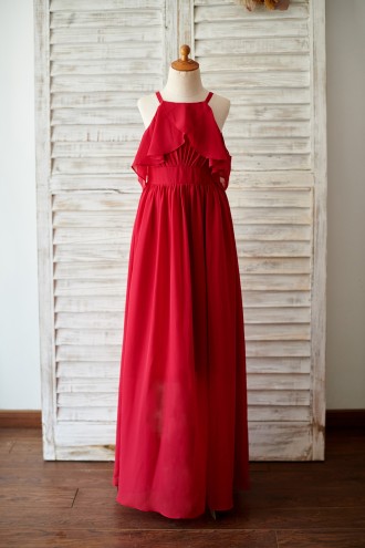 Princessly.com-K1003822-Spaghetti Straps Red Chiffon Wedding Junior Bridesmaid Dress-20