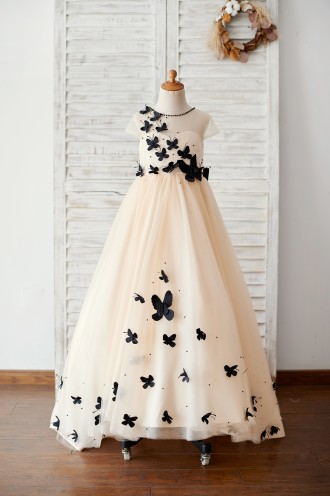 Princessly.com-K1003884-Champagne Tulle Cap Sleeves Wedding Flower Girl Dress with Black Butterflies-20