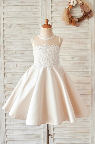 Princessly.com-K1004064-Champagne Satin Ivory Lace Sheer Back Wedding Flower Girl Dress-20