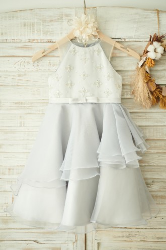 Princessly.com-K1003859-Ivory Satin Gray Organza Wedding Flower Girl Dress-20