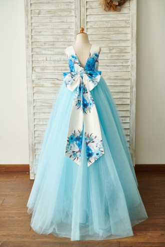 Princessly.com-K1003843-Blue Printed Floral Satin Tulle V Back Wedding Flower Girl Dress with bow-20