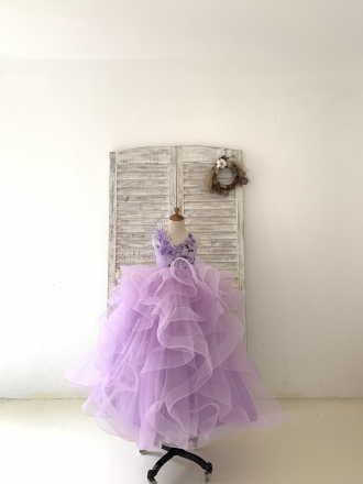 Princessly.com-K1004200-Lavender Lace Tulle Wedding Flower Girl Dress Kids Party Dress Ball Gown with Feathers/Horsehair-20