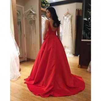 Princessly.com-K1004081-Red Satin Spaghetti Straps V Back Wedding Party Dress-20