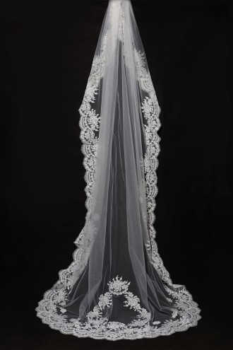 Princessly.com-K1000335-Cathedral Long Floor Length French Lace Trim Appliques Wedding Veil-20