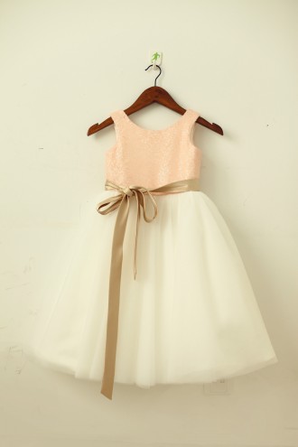 Princessly.com-K1003203-Blush Pink/Gold Sequin Ivory Tulle Flower Girl Dress with navy/champagne sash-20