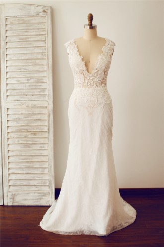 Princessly.com-K1000094-Sexy Fitted Deep V Neck Sheer Illusion Back Lace Wedding Dress-20