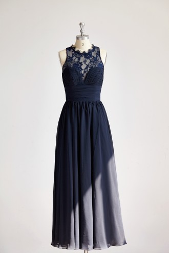 Princessly.com-K1000292-Sheer Neck Navy Blue Lace Chiffon Long Wedding Bridesmaid Dress-20