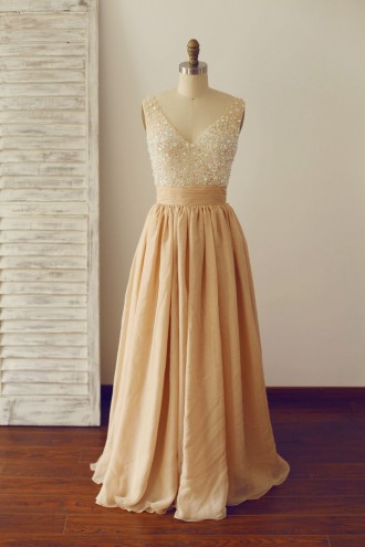 Princessly.com-K1000233-Sheer See Through Deep V Champagne Chiffon Beaded Prom Dress-20