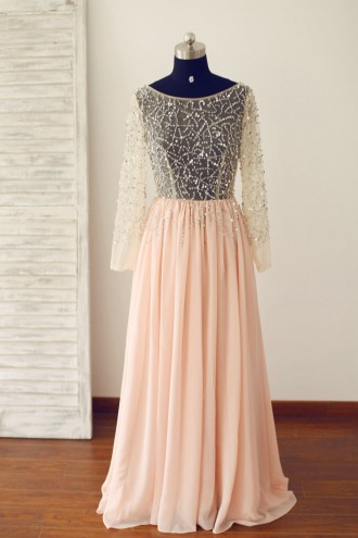 Princessly.com-K1000242-Sheer Sexy Blush Pink Long Sleeves Tulle Chiffon Prom Dress-20
