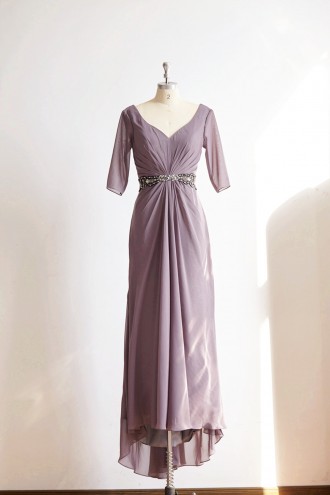 Princessly.com-K1000322-Long Sleeves V Neck Gray Chiffon Wedding Mother dress/Mother of Bride Dress-20