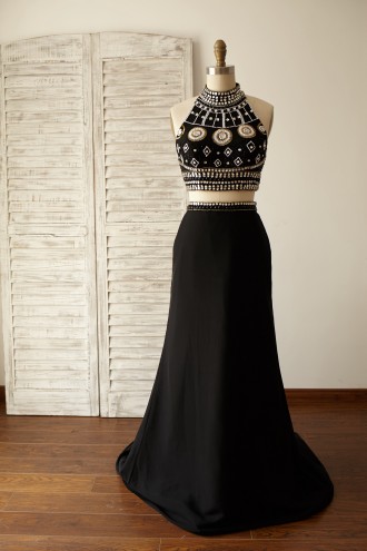 Princessly.com-K1000060-2 Pieces Black Beaded Chiffon Prom Dress-20