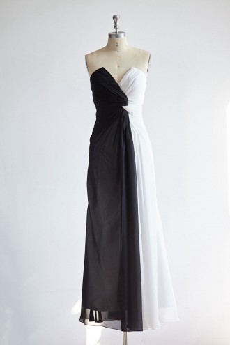 Princessly.com-K1000328-Strapless V Neck Black Ivory Long Chiffon Evening Party Dress-20