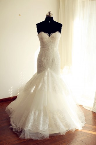 Princessly.com-K1000247-Strapless Sweetheart Ivory Lace Tulle Mermaid wedding Dress-20