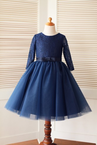 Princessly.com-K1000128-Long Sleeves Navy blue Lace Tulle Flower Girl Dress-20
