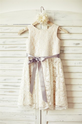 Princessly.com-K1000090-Ivory Lace Champagne lining Flower Girl Dress with silver sash-20