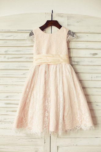 Princessly.com-K1000190-Blush Pink Satin Ivory Lace Cap Sleeves Flower Girl Dress with peach sash-20