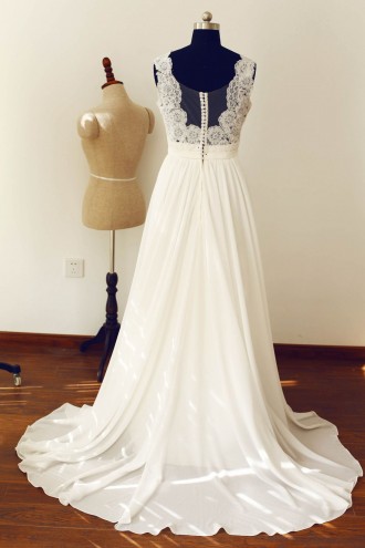 Princessly.com-K1000241-Deep V Neck Ivory Lace Chiffon Wedding Dress-20