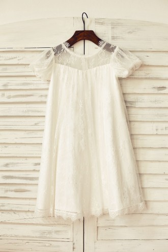 Princessly.com-K1000174-Short Puffy Sleeve Ivory Eyelash Lace Flower Girl Dress-20