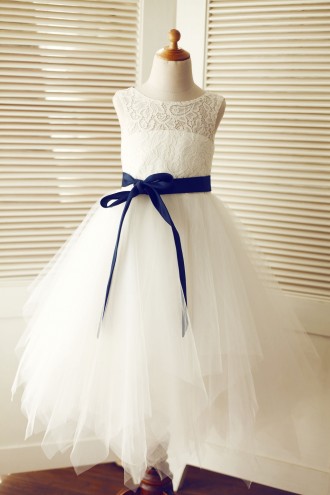 Princessly.com-K1003317-Keyhole Ivory Lace Tulle Wedding Flower Girl Dress/Navy Blue Sash-20