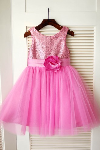 Princessly.com-K1003346-Hot Pink Sequin Tulle Wedding Flower Girl Dress-20