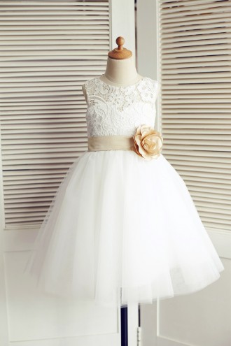 Princessly.com-K1003510-Ivory Lace Tulle Wedding Flower Girl Dress with Champagne Belt/Bow-20