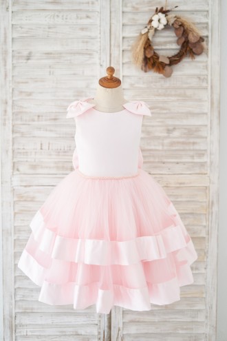 Princessly.com-K1004187-Pink Satin Tulle Cupcake Wedding Flower Girl Dress with Bow-20