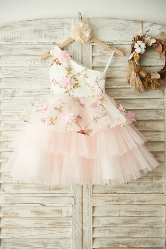 Princessly.com-K1003379 One Shoulder Floral Organza Pink Tulle Cupcake Wedding Flower Girl Dress-20