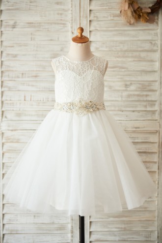 Princessly.com-K1003505-Ivory Lace Tulle Wedding Flower Girl Dress with Beaded Belt-20