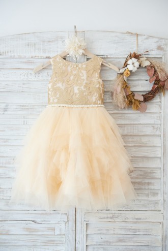 Princessly.com-K1003626-Gold Lace Champagne Ruffle Tulle Wedding Flower Girl Dress with Pearl Belt-20