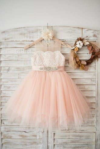 Princessly.com-K1003576-Sheer Neck Peach Pink Tulle Ivory Lace Wedding Flower Girl Dress with beaded sash-20