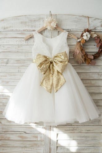 Princessly.com-K1003719-Ivory Lace Tulle V Back Wedding Flower Girl Dress with Gold Sequin Bow-20