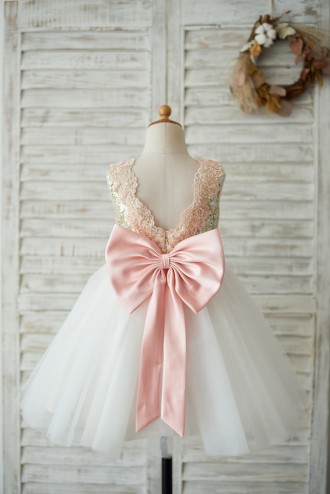 Princessly.com-K1003540-Gold Sequin Ivory Tulle V Back Wedding Flower Girl Dress with Pink Lace belt-20