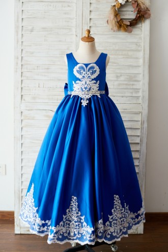 Princessly.com-K1003651-Royal Blue Satin Square Neck Wedding Party Flower Girl Dress with Lace Trim-20