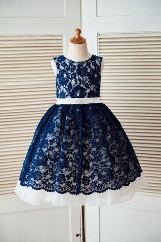 Princessly.com-K1003300-Princess Navy Blue Lace Ivory Tulle Wedding Flower Girl Dress-20