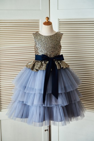 Princessly.com-K1003303-Gold Sequin Blue Cupcake Tulle Wedding Flower Girl Dress with Navy Blue Belt-20