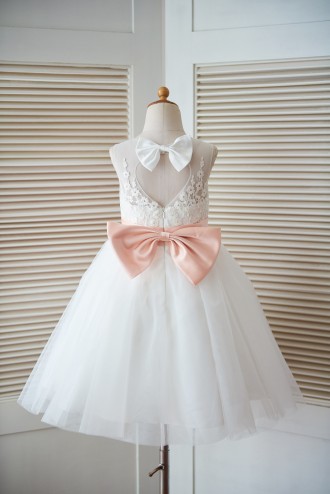Princessly.com-K1003296-Ivory Lace Tulle Keyhole Back Wedding Flower Girl Dress with Blush Pink Bow-20