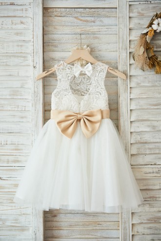 Princessly.com-K1003594-Ivory Lace Tulle Wedding Flower Girl Dress with Keyhole Back/Champagne Bow Belt-20
