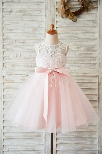 Princessly.com-K1003597-Ivory Lace Pink Tulle Wedding Flower Girl Dress with V Back-20
