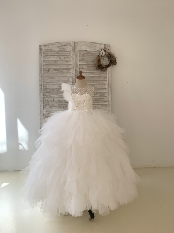 Princessly.com-K1004196-Ivory Check Tulle Ruffle Sleeves Wedding Party Flower Girl Dress Kids Birthday Dress-20
