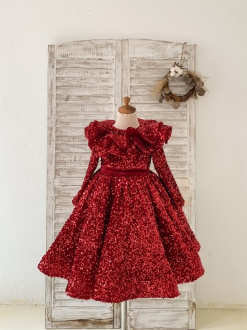 Princessly.com-K1004209-Long Sleeves Burgundy Sequin Ruffle Neckline Wedding Flower Girl Dress Kids Party Dress-20