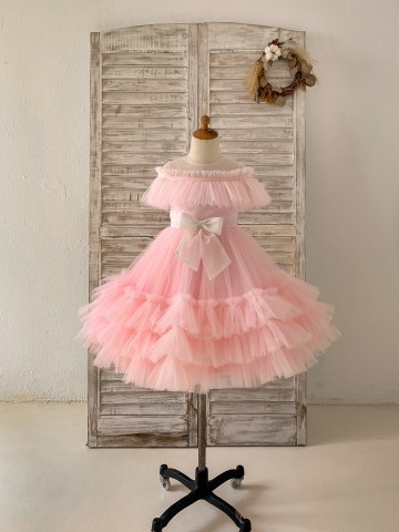 Princessly.com-K1004223-Princess Sheer Neck Pink Ruffle Tulle Wedding Flower Girl Dress Kids Party Dress with Glittering Bow-20