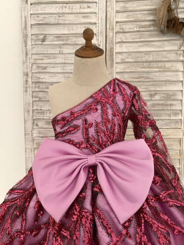 Princessly.com-K1004205-One Shoulder Fuchsia Sequin Satin Wedding Flower Girl Dress Kids Birthday Party Dress-20