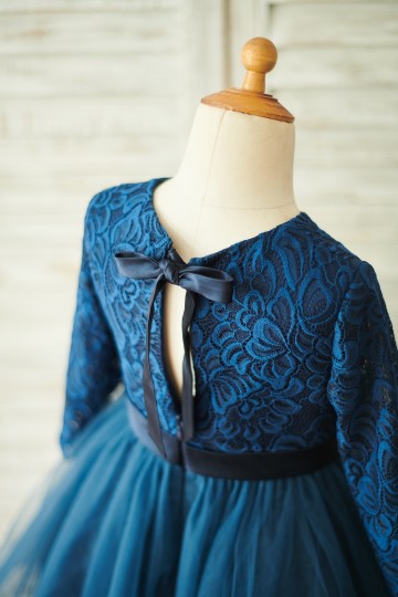Princessly.com-K1003858-Navy Blue Lace Tulle Long Sleeves Wedding Flower Girl Dress-20