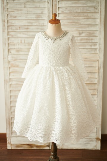 Princessly.com-K1003853-Ivory Lace Long Sleeves Wedding Flower Girl Dress with Beading Neck-20